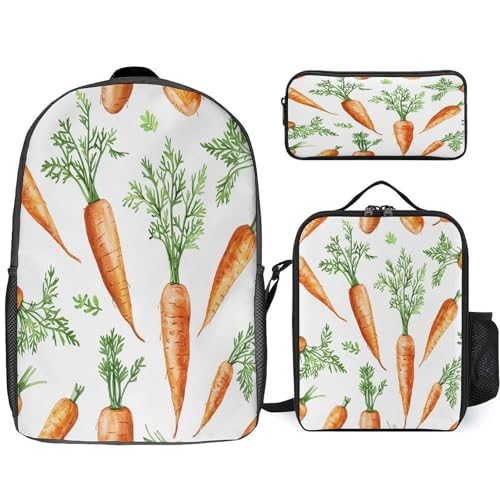 Fresh Carrot Pattern 3pcs Lightweight Travel Backpack Printed Backpack With Lunch Pack Storage Box Case