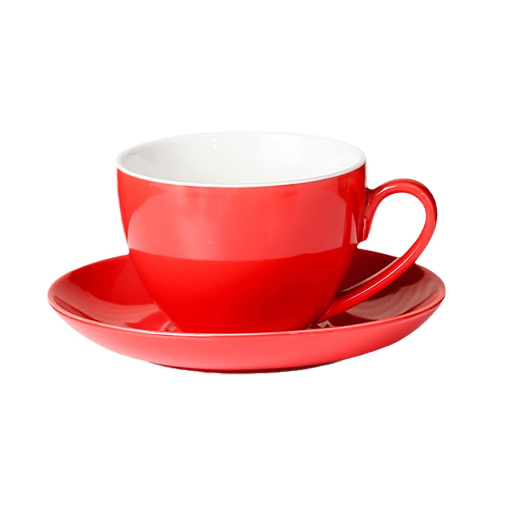 Einfarbige Keramik, 7,4 Oz/220 Ml, Elegantes Set Aus Latte-Tassen Und Untertassen, Moderne, Mehrfarbige Tassen, Ein Tolles Geschenk, Ideal Für Tee, Kaffee, Cappuccin red-550ml