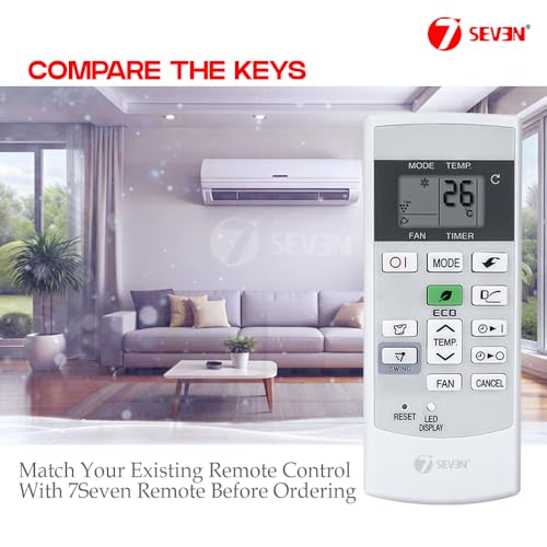 Image of 7SEVEN Compatible with Sharp AC Remote Control AH-X13PET-W Model 156 Suitable for 1 1.5 2 Ton Split and Window Air Conditioner - Match Each Key by Key Exactly with Existing AC Remote Function