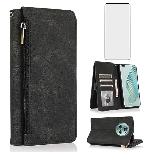 Housse Honor Magic5 Pro antichoc en verre trempé et portefeuille zippé fonctionnel