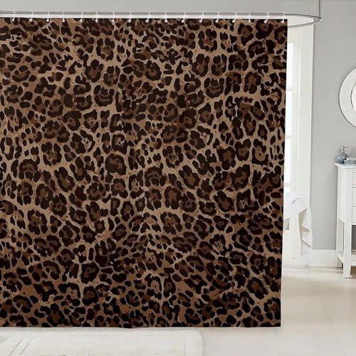 Rideau de douche imprimé léopard abstrait AXUWUH en polyester 100x180cm pour salle de bain