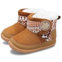JIASUQI Baby Winter Booties Toddler Ankle Snow Boots with Faux Fur Lined Kid Warm Slippers Shoes for Baby Boys Girls(Brown Retro 142,18-24 Months)