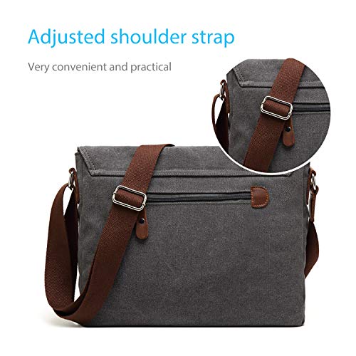 FANDARE Retro Umhängetasche Schultertasche Segeltuch Laptoprucksäcke für 14 Zoll Laptop Kuriertasche Herren Damen Crossbody Messenger Bag Reise Schule Hochschule Multifunktion Schulranzen Dark Grau B