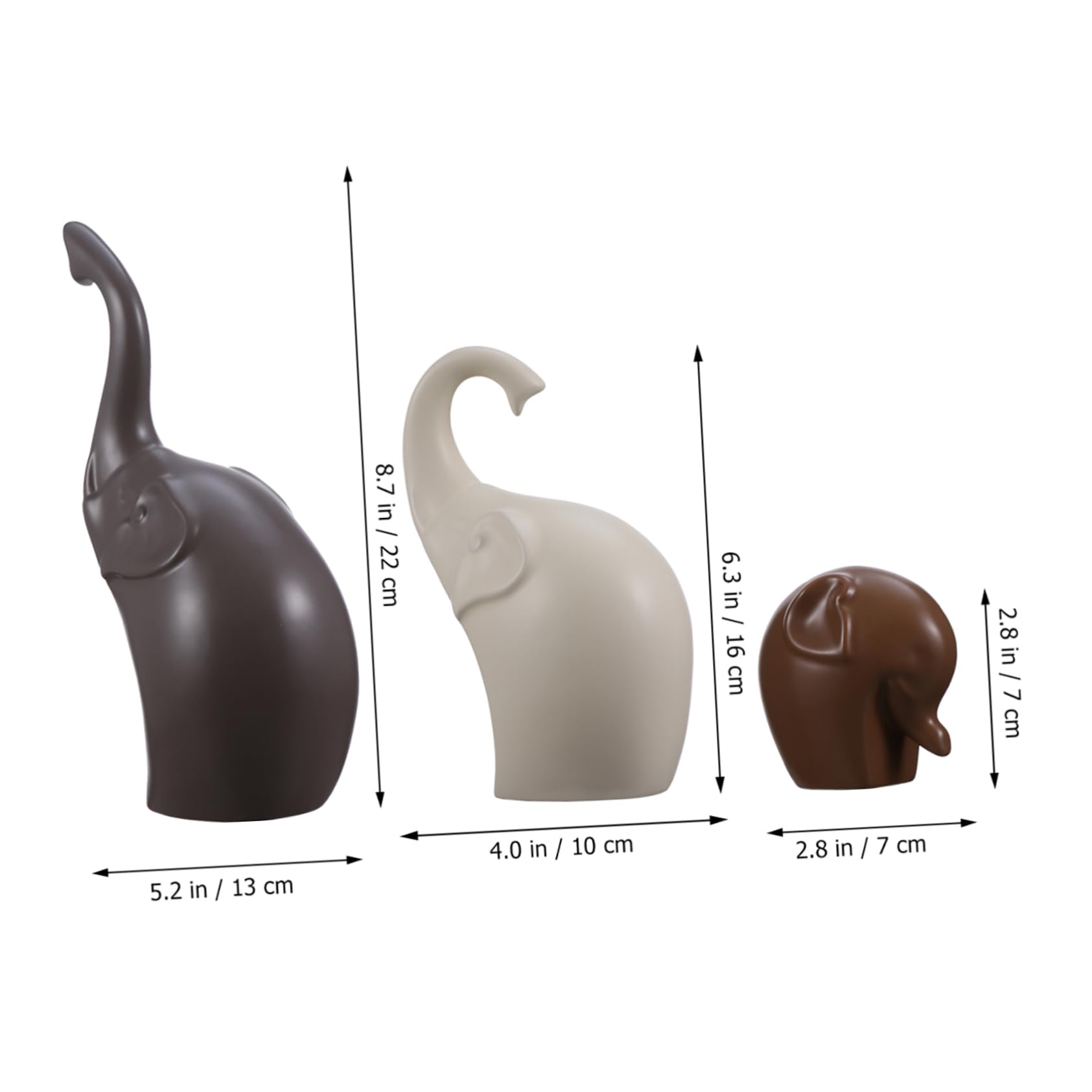 Zerodeko Figura de Elefante de Cerámica Creativa, 3 Piezas para Decoración