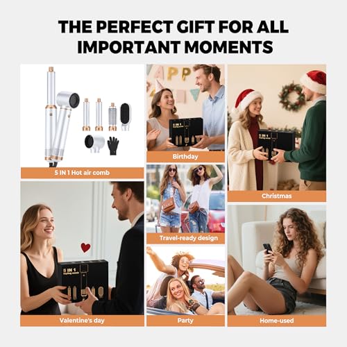 Image of 5 in 1 Blow Dryer Brush, Upgrade Hair Dryer Brush Set Negative Ion Air Styler Curling Wrap Air Curler, Hot Air Brush Curling Iron Hair Styling Tools As A Gift for Straight /Curl /Dry /Smooth