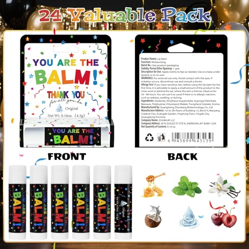 Image of 24 Pcs Employee Appreciation Lip Balms Bulk Staff Appreciation Gifts Thank You Team End of Year Gifts You Are The Balm Bulk for Coworkers Teacher Worker Leaving Farewell Party Favor