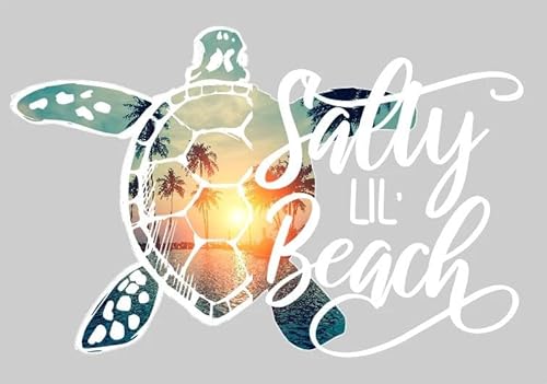 Salty Lil' Beach, Sea Turtle Beach, Ocean Life Decal Sticker Vinyl for Car Bumper Truck Van SUV Window Wall Boat Cup Tumblers Laptop or Any Smooth Surface (6
