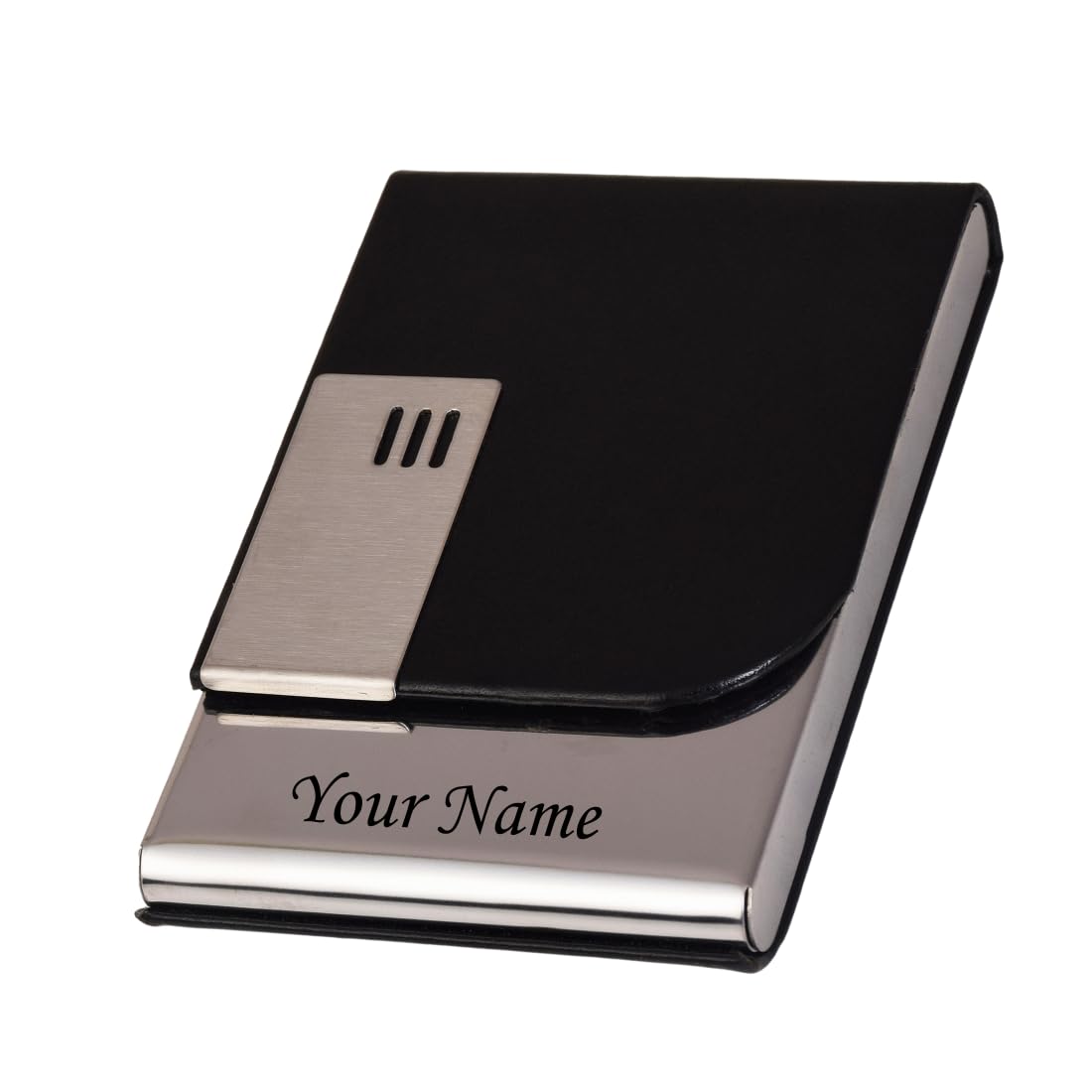 Customised/Personlised Name Engraved Stainless Steel Metal Unisex RFID Blocking Business Visiting Wallet Card Holder for Men & Women/Gift Your Loved Once on Any Occasion (Black)