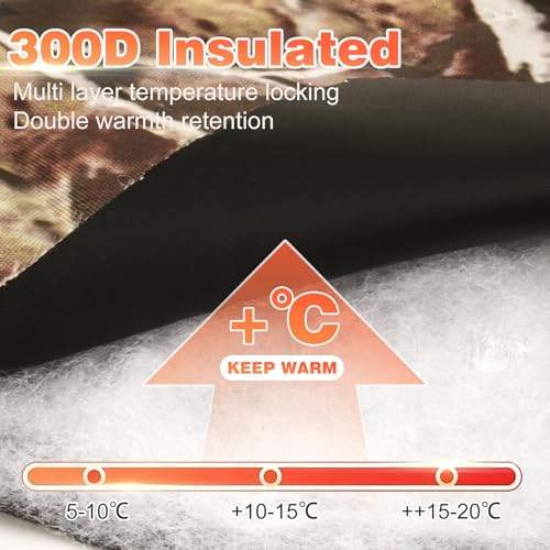 Insulated Hunting Blind for Cold Weather, 300D Oxford Ground Blind with Cotton Layer, 3 See-Through Mesh Windows, Windproof & Warm Hunting Tent for Deer & Turkey Hunting