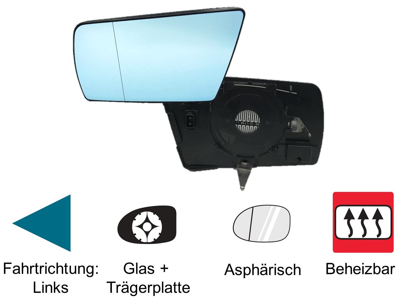 HZ-DESIGN Spiegelglas für Außenspiegel Glas Links in Blau getönt kompatibel mit C E Klasse W202 W210 W140