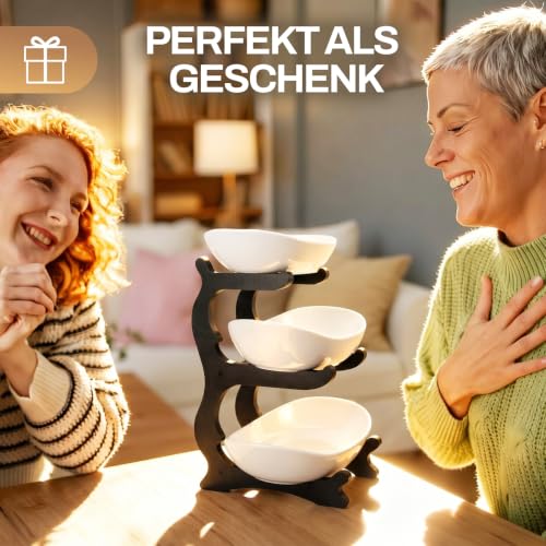 3-stöckige Obstschale aus Keramik Ø 30 cm Basis Obstkorb & Etagere, Schwarz – Ansicht 6