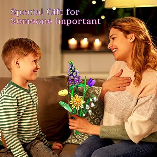 Flower Bouquet Building Set, Artificial Flowers Building Blocks, Decoration Home, 534 PCS Botanical Collection for Adults, Not Compatible with Lego (Violet/Tulip/Convallariae)