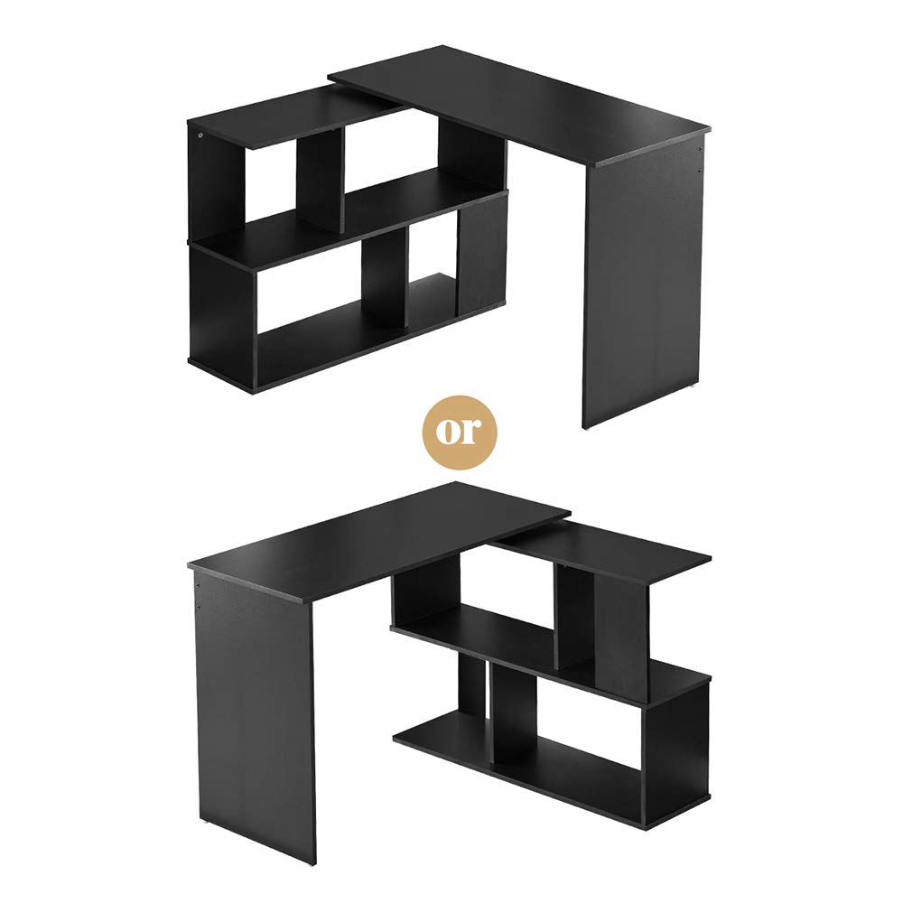 Menaka LShaped Computer Desk Laptop Writing Table Black with Shelves