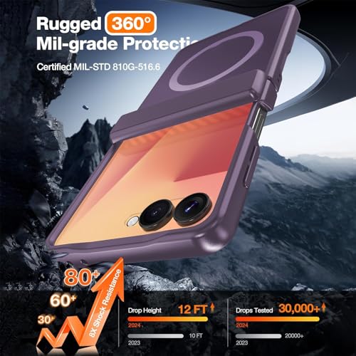 Image of WRJ for Samsung Galaxy Z Flip 7 Case Built-in Screen Protector,Dark Purple