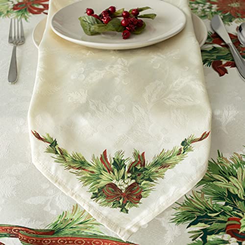 Image of Benson Mills Christmas Ribbons Engineered Printed Fabric Cloth Napkins for Christmas, Winter, and Holiday Tablecloths (19 inch X 19 inch Napkins Set of 4, Xmas Ribbons)
