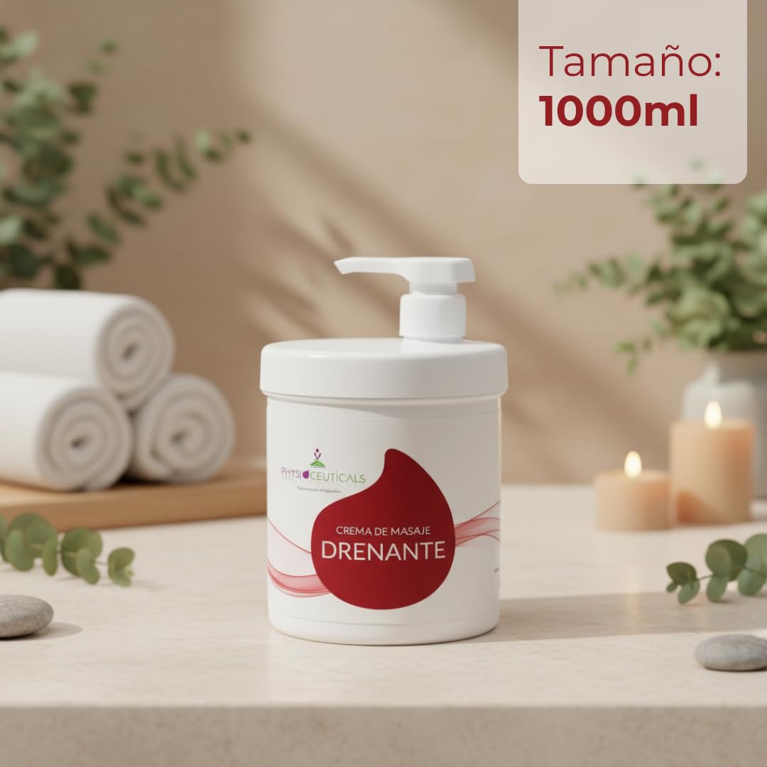 Crema de Masaje Drenante 1000ml + Dosificador - Extractos Vid Roja, Fucus, Cola Caballo - Sensación Drenante, Fisioterapia Profesional