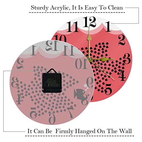 Horloge murale rose 25,4 cm ronde et silencieuse Poisson pour bureau