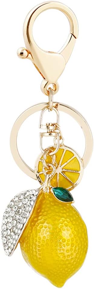 ARFUKA Keyring Lemon Pendant Key Holder Key Rings Handbag Pendant Crystal Rhinestone Bag Pendant Car Key Chain Gifts for Men and Women
