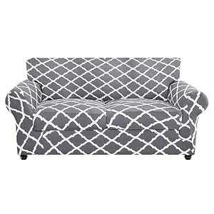 SearchI Stretch Sofa Cover Printed Couch Cover Floral Pattern 3 Pieces Loveseat Slipcover with 2 Separate Cushion Cover Washable Furniture Protector for Living RoomLoveseat GrayWhite