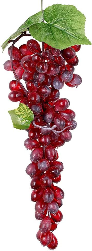 Surakey 1 Bunches Artificial Grape Fake Grapes with Vines Lifelike Simulation Fruit Frosted Grape Clusters Decorative for Kitchen Party Pub Home Cabinet Ornament (110 Kernels) - Red