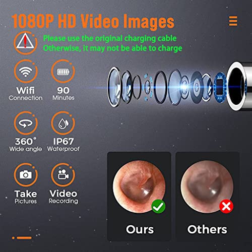 Image of Verilux Ear Wax Remover Tool Kit Camera with 6 Ear Spoons Ear Cleaner Tool Wireless HD Otoscope 1080P 4mm Ear Wax Cleaner Machine Led Light Ear Cleaner Camera for Cleaning Spade for iOS & Android
