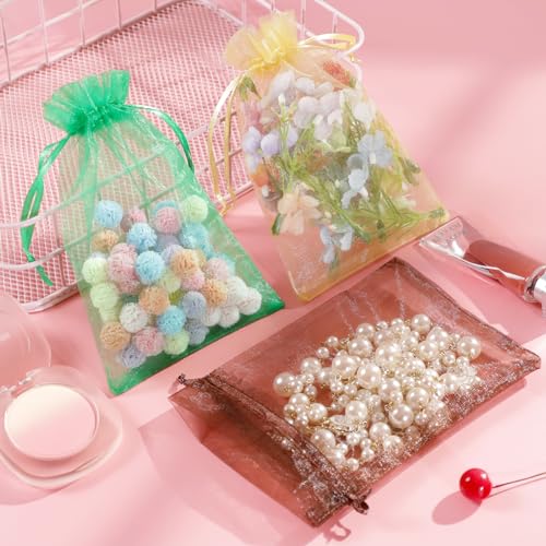 Image of Hopttreely 100PCS Sheer Organza Bags, Mixed Color Wedding Favor Bags with Drawstring, 4x6 inches Jewelry Gift Bags for Party, Jewelry, Festival, Makeup