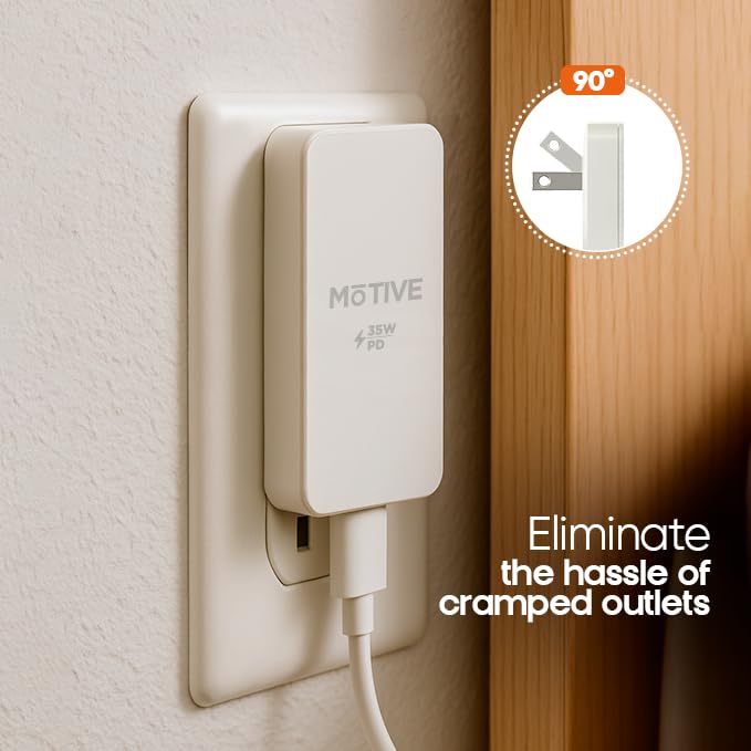 MOTIVE - Bloque de cargador USB C plano de 35 W, cargador súper rápido para Samsung Galaxy S25, S24, S23 y modelos de iPhone, cargador de pared ultrafino, cargador de teléfono con Var