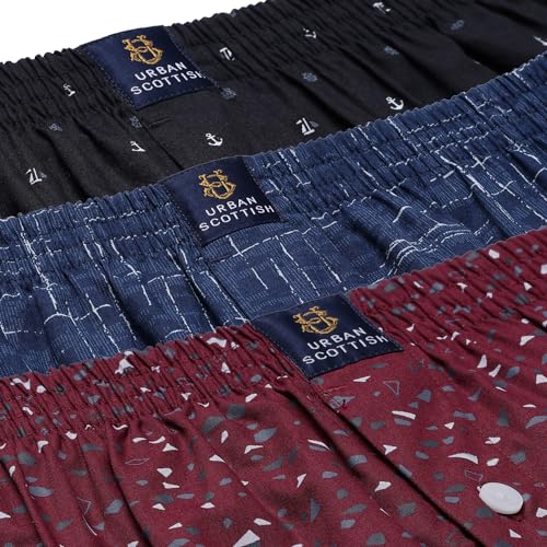Image of Urban Scottish Ultra-Comfortable Men's Boxer Pants (Pack of 3) - 100% Cotton Material with A Stylish Print - Soft and Stretchy Elastic Waist Band - Dynamic Movement and Hardwearing Stitching