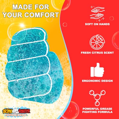 Image of Degreaser Dish Soap Infused Cleaning Sponge, Activates with Water, 2 Pack, Non Scratch, Ergonomic, Fresh Citrus Lemon Scent