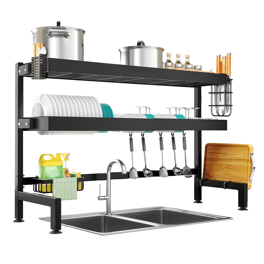 NETEL Égouttoir à Vaisselle au-Dessus de l'évier à 3 Niveaux Antirouille avec Porte-ustensiles et Support pour Planche à découper pour Rangement et Organisation de Cuisine Nior Longueur 105cm