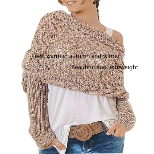 Knitted Cable Wrap Shawl with Sleeves, Multifunctional Scarf2