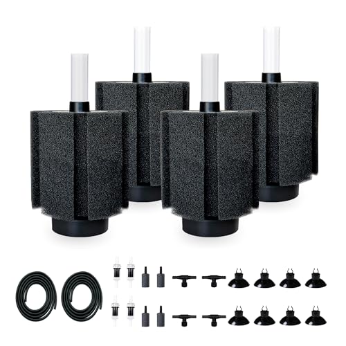 Image of 4 Pack 70-80 Gal Aquarium Sponge Filter with Air Stone and Ceramic Filter Media | Quiet fish tank filters For Breeding Fry Betta Shrimp Fish Tank with Accessories