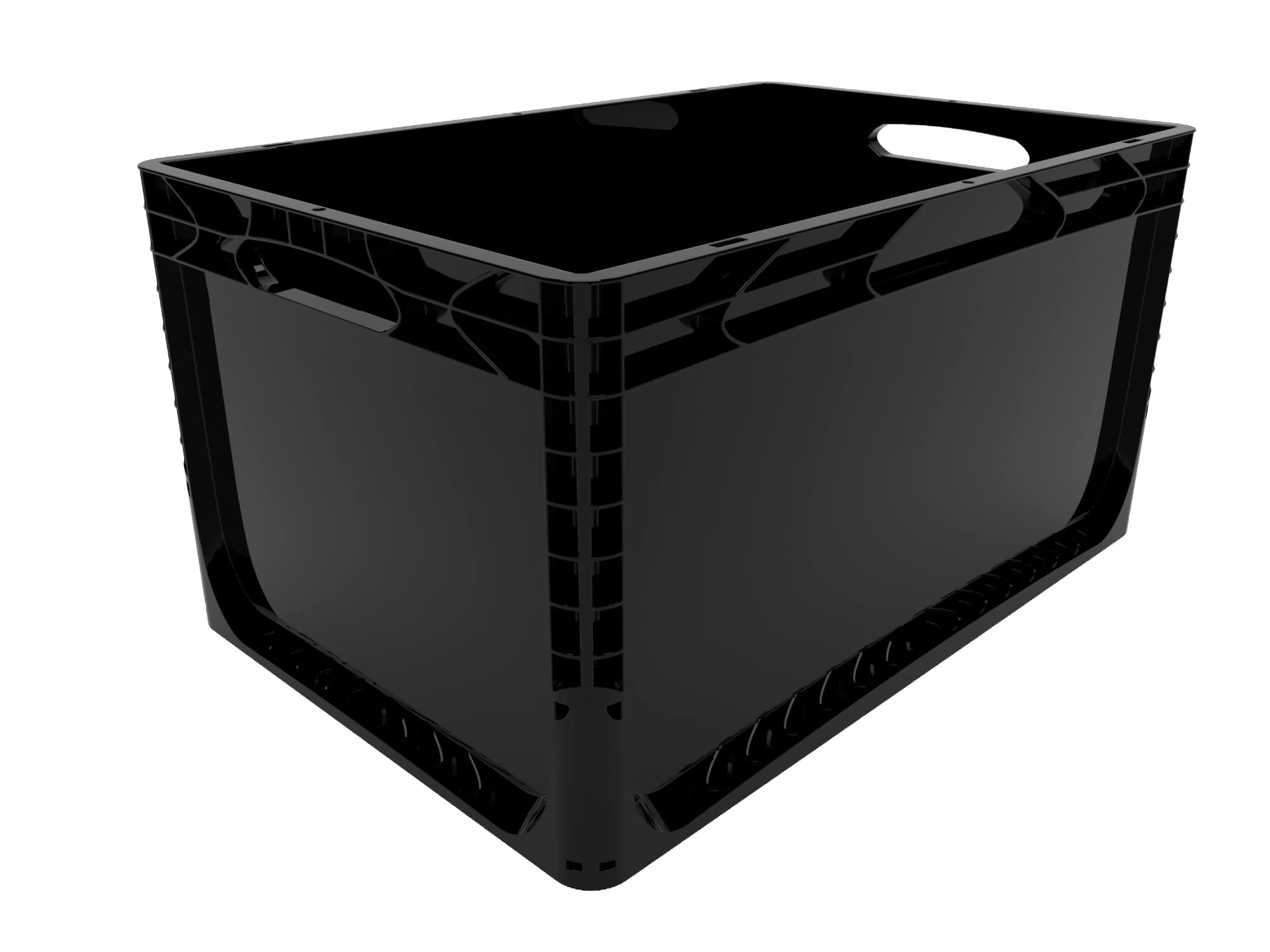 Solent Plastics 66 Litre Black Recycled Euronorm Euro Stacking Container – Heavy‑Duty Eco Industrial Plastic Storage Box, 600×400×320 mm Stackable Crate for Warehouse, Logistics & Organisation