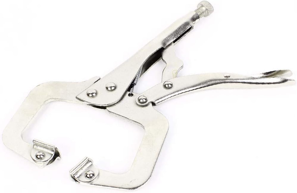 New Lon0167 Silver Tone Featured Adjustable Spring Loaded reliable efficacy C Type Clamp Vise Grip Locking Welding Pliers 11" Length(id:b1f bd b4 2ac)