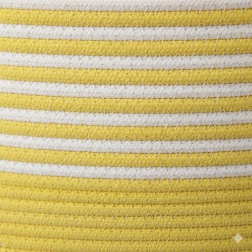 Image of Large Storage Basket, Woven Blanket Basket, Toy Basket with Handle, Laundry Hamper for Living Room, Nursery, Bedroom- 20x15x12 (LXWXH) (yellow mix)