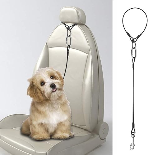 Miniatura 6 de Sonku - Paquete de 2 cinturones de seguridad de automóvil para perros, correas de seguridad de cable de acero a prueba para perros pequeños,