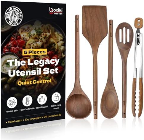 Elegant 5-Piece Walnut Wood Kitchen Utensil Set – Non-Scratch, He...
