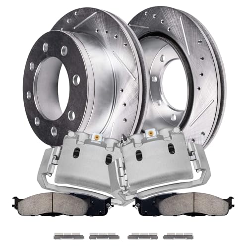 Image of Detroit Axle - Front Brake Kit for 03-08 Dodge Ram 2500 3500 06-08 Ram 1500 | Drilled & Slotted Brake Rotors Ceramic Brake Pads Brake Calipers 2006 2007 2008 Replacement