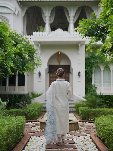 Image of INDO ERA Women's Silk Blend Kurta and Pant with Dupatta Set