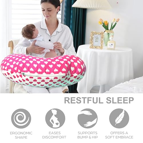 Image of VParents Feeding Pillow, Breast Feeding Pillows Vacuum Packed Cotton Nursing Pillow and Positioner, Breastfeeding, Bottle Feeding, Baby Support Rosy (Pink) 110485