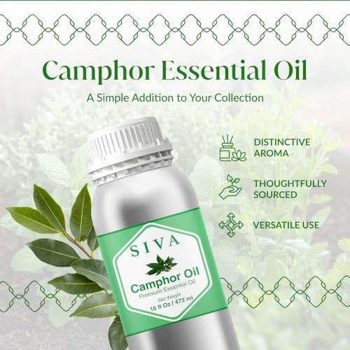 Image of Siva Camphor Essential Oil, Huge Bottle, Large Size, 16 Fl Oz (473 ml) | Camphor Oil for Diffuser, Humidifier, Steam, Spray, Body Massage, Hair, Skin, Soap Making, Candle Making & DIY Blending