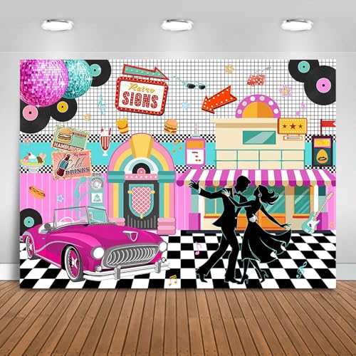 Fitumiw 50s Retro Backdrop 7x5ft Back to 50s Rock and Roll Retro Diner Party Decorations Background Back to 1950s Theme Banner Photo Booth Props