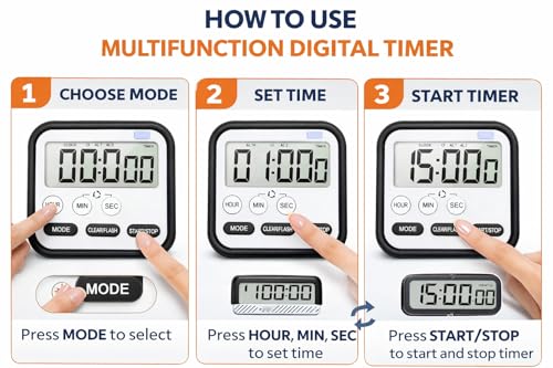 Image of Loud Digital Alarm Clock for Heavy Sleepers, Large Display 24Hr Desk Table Clock with Time & Date, Magnetic Retractable Stand, Compact Study Timer for Students Bedroom Home Office Kitchen