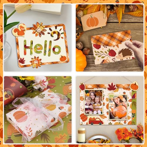 Konsait 24 Sheets Fall Scrapbook Paper 12x12 Double Sided Autumn Pattern Paper Cardstock Fall colored Craft Papers Pumpkin Thanksgiving Origami Papers for Harvest Card Making Scrapbook Supplies - Thumbnail 5