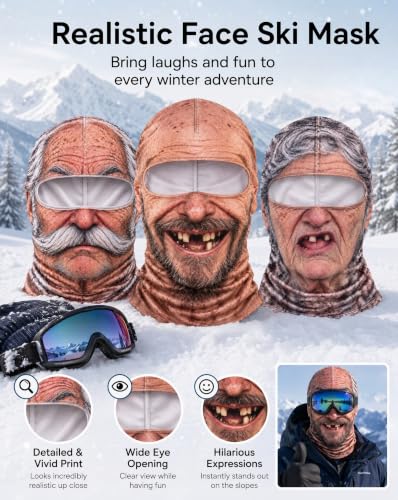 Funny Old Man Ski Mask Balaclava, Realistic Full Face Cover for Men Women - image 5