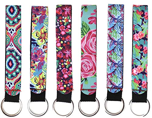 Cool Neoprene Wristlet Keychain Lanyard 6 Pack - Neoprene Key Chain Holder to Match Chapstick Holder Keychain, 6 Unique Fun Colors