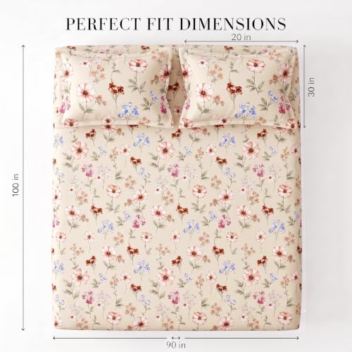 Image of BSB HOME 240 TC Cotton Double Bedsheet with 2 Pillow Covers, Soft & Breathable Floral Print Bed Sheet, Fade Resistant, Easy Care Bedding Set, 90 x 100 Inches (228 x 254 cm) - Blush & Periwinkle Floral