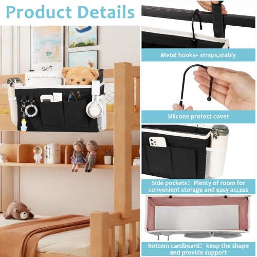 Image of Loghot Bedside Caddy /Bedside Storage Bag Hanging Organizer for Bunk and Hospital Beds,Dorm Rooms Bed Rails,Can be Placed Glasses,Books,Mobile Phones,Keys (2pc Black)