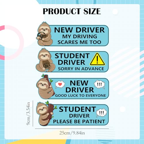 Image of 4Pcs Sloth Newbie Magnetic Student Driver Funny Car Sticker, Beginner Magnet Supplies for Car Student Driver Sign, Lovely New Driver Sticker Supplies Suitable for Keeping a Safe Distance on The Road