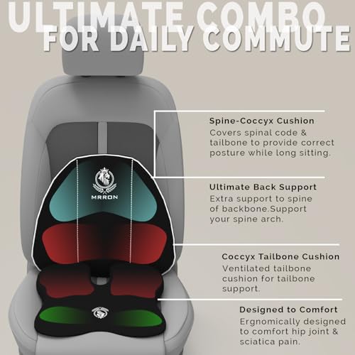Image of MRRON Car Comfort Combo | Memory Foam Backrest & Wedge Seat Cushion Combo of 2 | Orthopedic Support for Back, Tailbone, Sciatica | Ergonomic Comfort for Car, Office| Posture Correction | Universal Fit